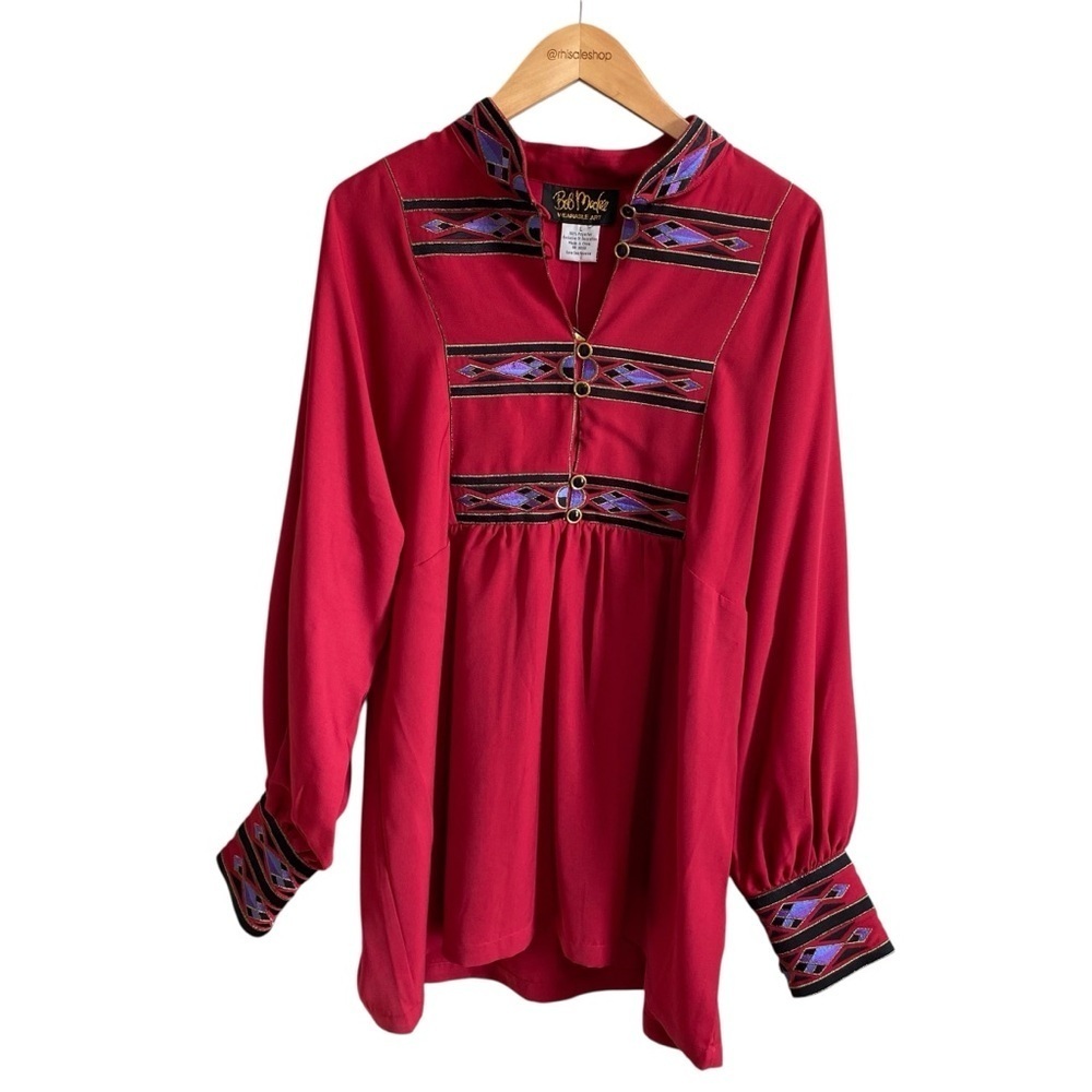 NWT Bob Mackie Vintage Deadstock Red Southwestern Long Sleeve Blouse Size Large